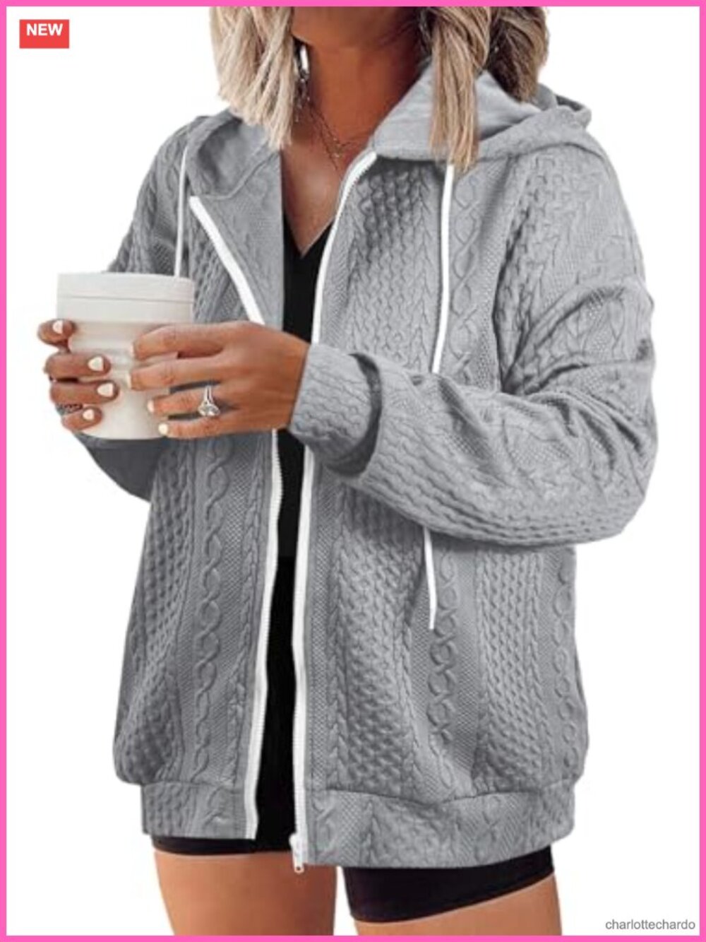 PLUS SIZE ZIP UP HOODIE LONG SLEEVE SWEATSHIRT POLYESTER